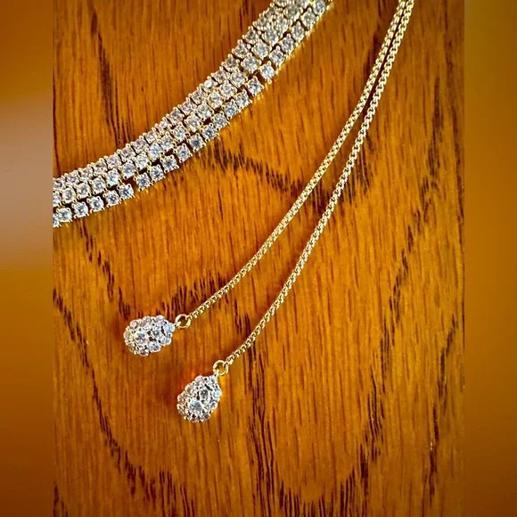 Gorgeous Henri Bendel Luxe Pave Ribbon Slider Necklace  NWT - Picture 4 of 5